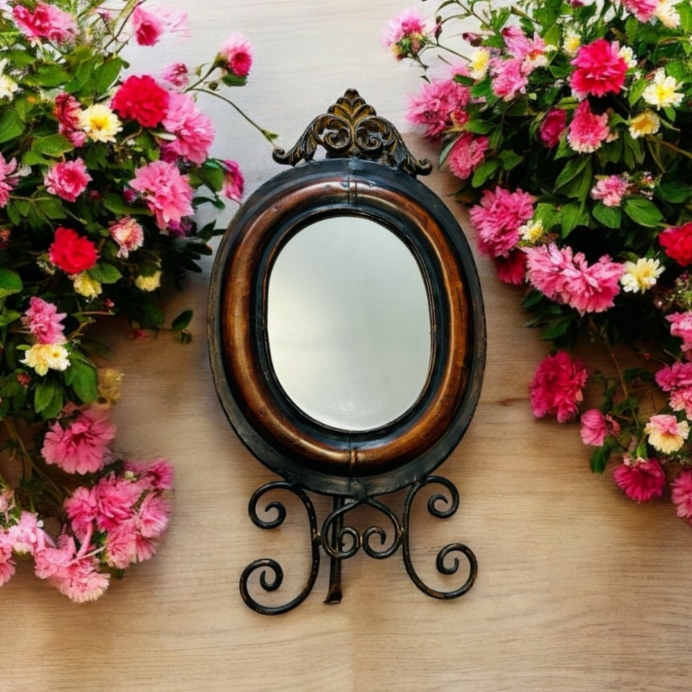 Rare, antique, beautiful table mirror, wood and( iron?)..Excellent condition. Pl